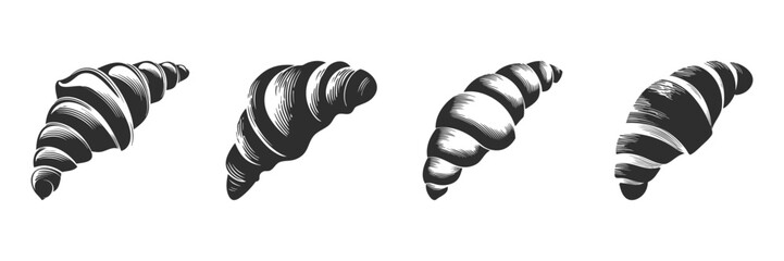 Croissant Pastry Silhouette Set. Bakery And Breakfast Theme Isolated Vector Illustration Collection
