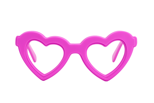 Heart-Shaped Glasses in Vibrant Pink on Clean White or Transparent Background