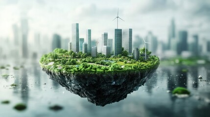 Floating green city on a water surface eco friendly urban landscape sustainability concept