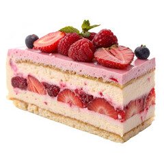 Strawberry Raspberry Layer Cake piece or Slice isolated PNG or Transparency Background