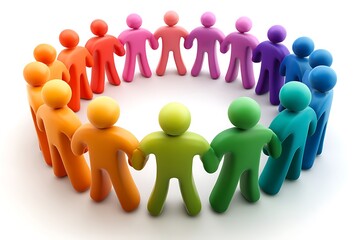 Colorful 3D figures forming a united circle symbolizing teamwork, collaboration, and community unity.