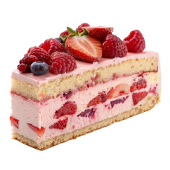 Strawberry Raspberry Layer Cake piece or Slice isolated PNG or Transparency Background