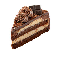 Rich Chocolate Layer Cake Piece or slice Close-Up isolated PNG or Transparency Background