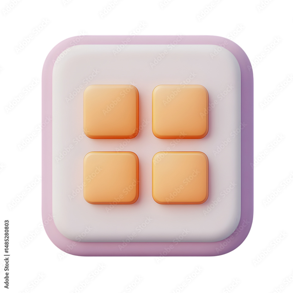 Fototapete three-dimensional icon depicting a square interface with four orange buttons on a light pink backgro