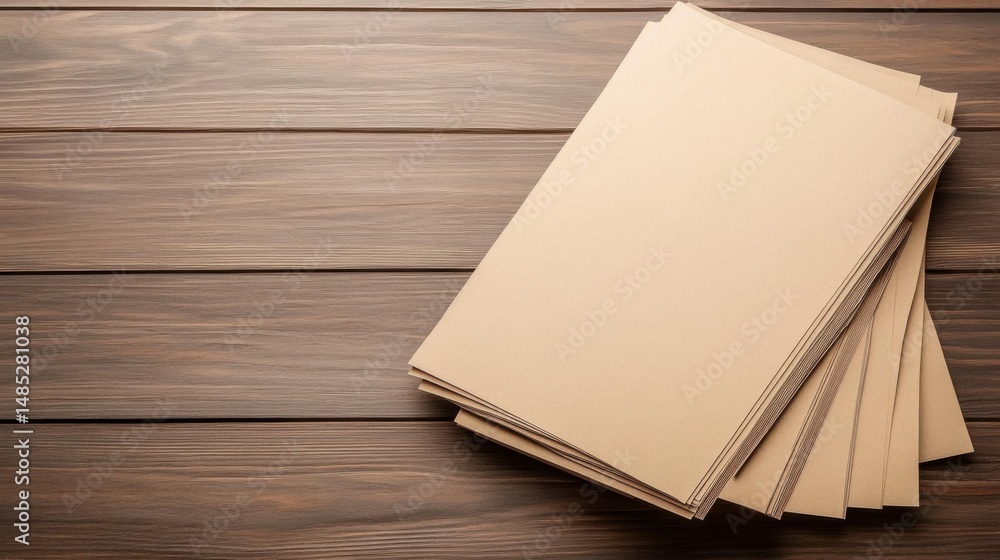 Aufkleber stack of blank document papers on wooden table background for business use