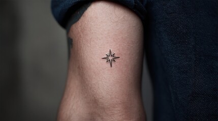 Small, minimalist star tattoo on forearm.
