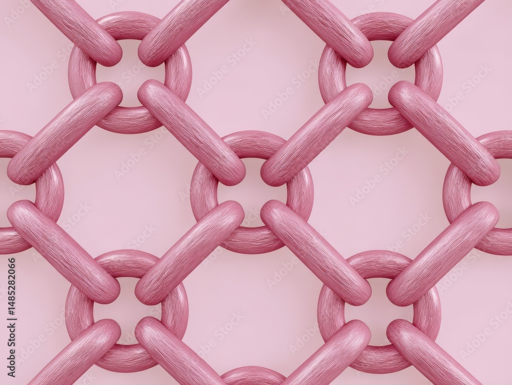 Poster abstract close-up of interconnected pink circular links forming a cohesive pattern against a soft pa