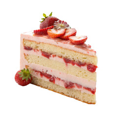 Strawberry Raspberry Layer Cake piece or Slice isolated PNG or Transparency Background