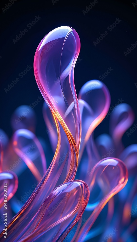 Aufkleber a vibrant display of fluid abstract forms in pink and blue: captivating, ethereal structures rising 
