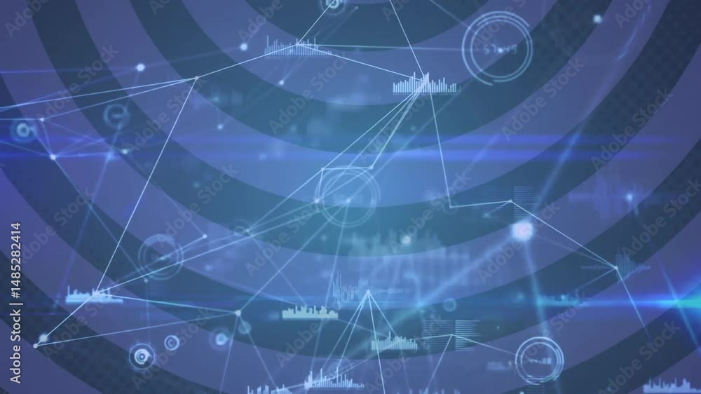 Aufkleber interconnected network nodes showing flat design data interface with bar charts and waveforms