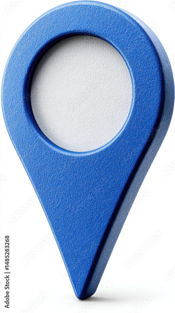 Poster isolated blue location pin on white background indicating position in studio shot for mapping apps a
