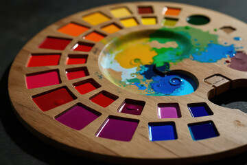 Vibrant artist palette filled with spectrum of colors, showcasing creativity and inspiration