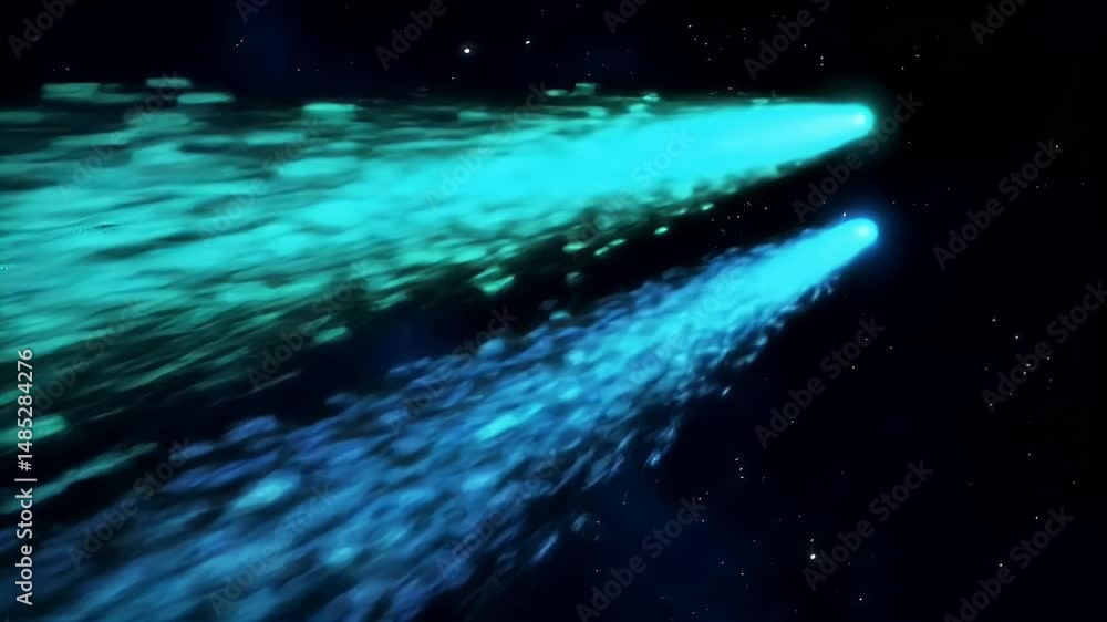 Poster celestial trails: turquoise light streams in the void