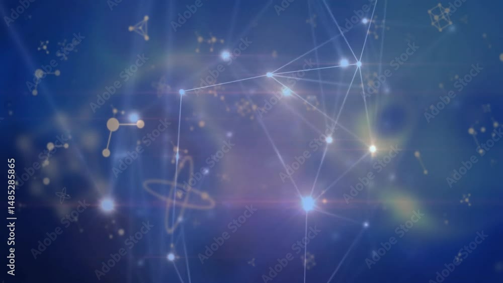 Poster interconnected glowing network being visualized on gradient backdrop, with spherical nodes lines
