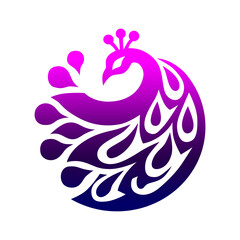 Stylized Peacock in a Circular Composition