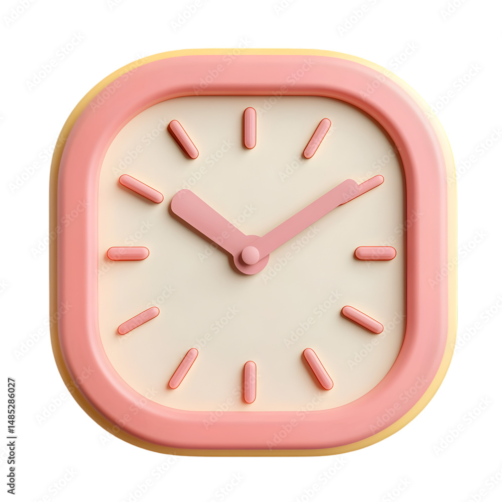 Poster 3d, square clock with pastel pink and cream color scheme, presented as a decorative design element.