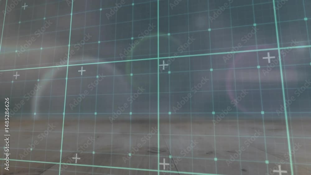 Poster translucent digital grid overlay showing full width featuring glowing squares and plus markers