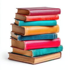 Stack of Colorful Vintage Books on White Background Close Up Still Life Education Learning Reading Knowledge