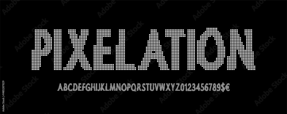 Aufkleber pixel-style font made of small square dots. futuristic display typeface with uppercase letters and n