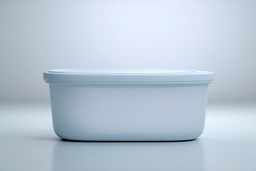 A plain, light blue rectangular container with a lid.  Perfect for food storage or product display.