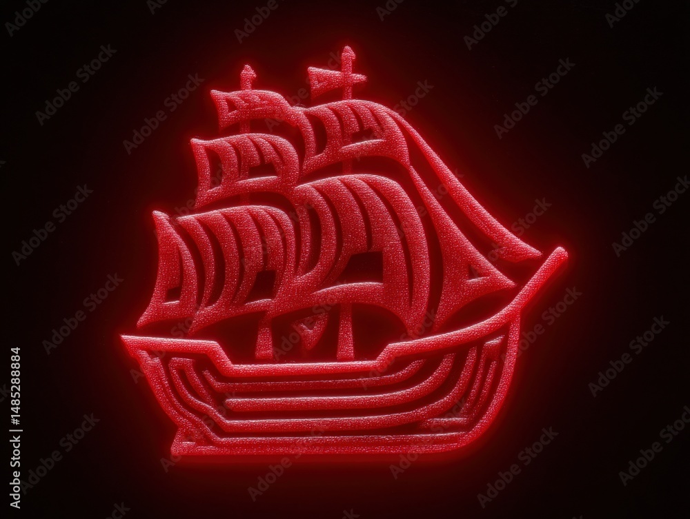 Poster captivating red ship emblem illuminated against a dark background showcasing intricate details of sa