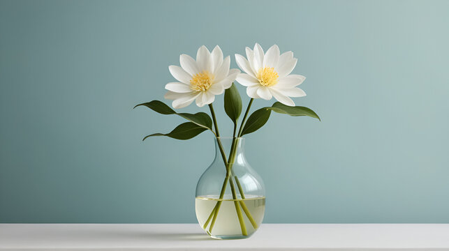 romantic flower pair in slender vase, minimal background, elegant styling