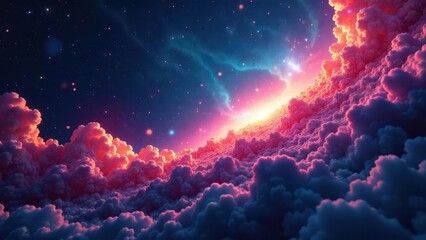 Celestial Cloudscape A Dreamlike Panorama of Illuminated Clouds and Starry Night Sky