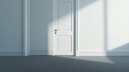 White door in a minimalist room with sunlight streaming through.