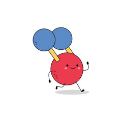 Cute molecule cartoon character running doodle