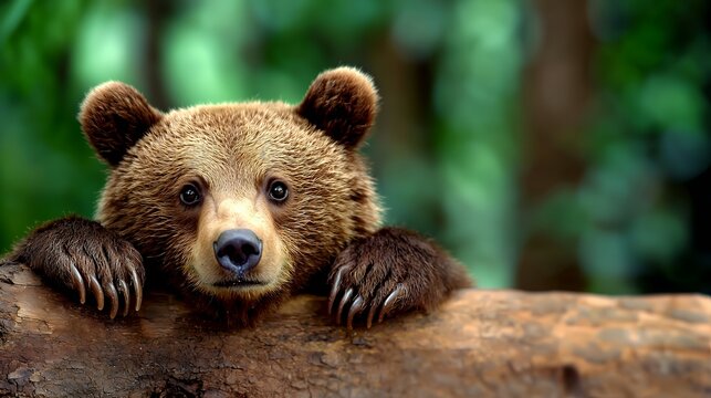 Bear Cub Peeking Over Log