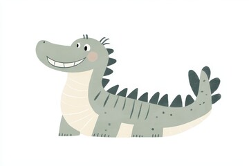Naklejka premium Cute Cartoon Alligator Character with Big Smile and Spiky Back
