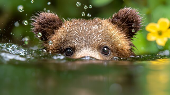 Bear Cub Swimming in Water