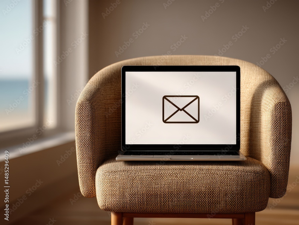 Aufkleber a cozy workspace featuring a laptop with an email icon displayed on the screen highlighting modern c
