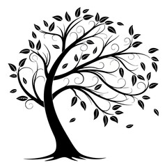 Obraz premium Decorative Black Tree Silhouette with Leaves