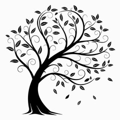 Obraz premium Elegant Tree Silhouette with Leaves – Black and White