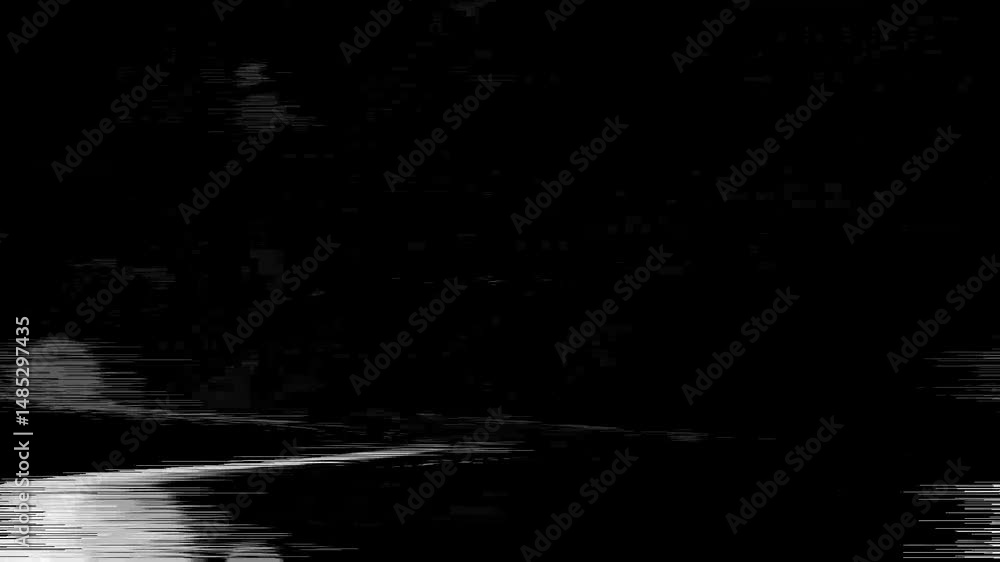 Poster abstract black and white visual with textured movement and digital disruption patterns