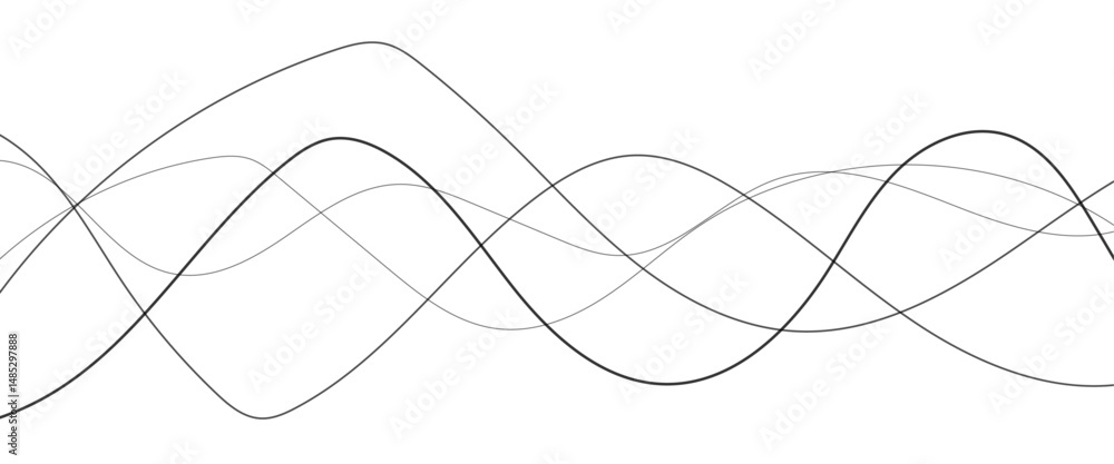 Poster thin wavy line abstract background. abstract black lines wave curve motion on white background. vect