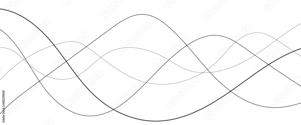 Poster thin wavy line abstract background. abstract black lines wave curve motion on white background. vect