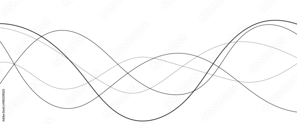 Poster thin wavy line abstract background. abstract black lines wave curve motion on white background. vect