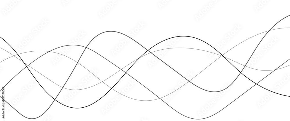 Poster thin wavy line abstract background. abstract black lines wave curve motion on white background. vect