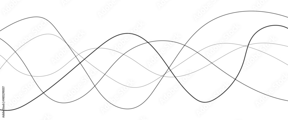 Poster thin wavy line abstract background. abstract black lines wave curve motion on white background. vect