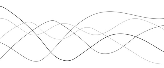 Thin wavy line abstract background. Abstract black lines wave curve motion on white background. Vector Illustration. 