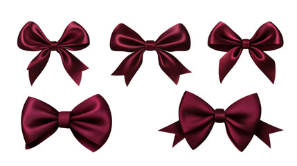 Set of Red Decorative Bows Isolated on White Background Featuring Various Styles for Gift Wrapping, Celebration, and Holiday Design