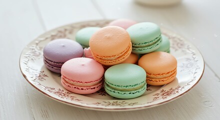 Obraz premium Colorful macarons on decorative plate