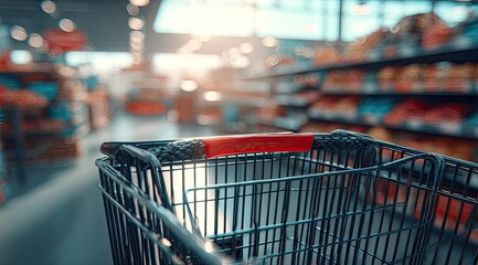 Empty shopping cart in a supermarket aisle (7)