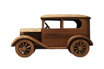 Wooden Toy Car Classic Design on White or Transparent Background Nostalgic Miniature
