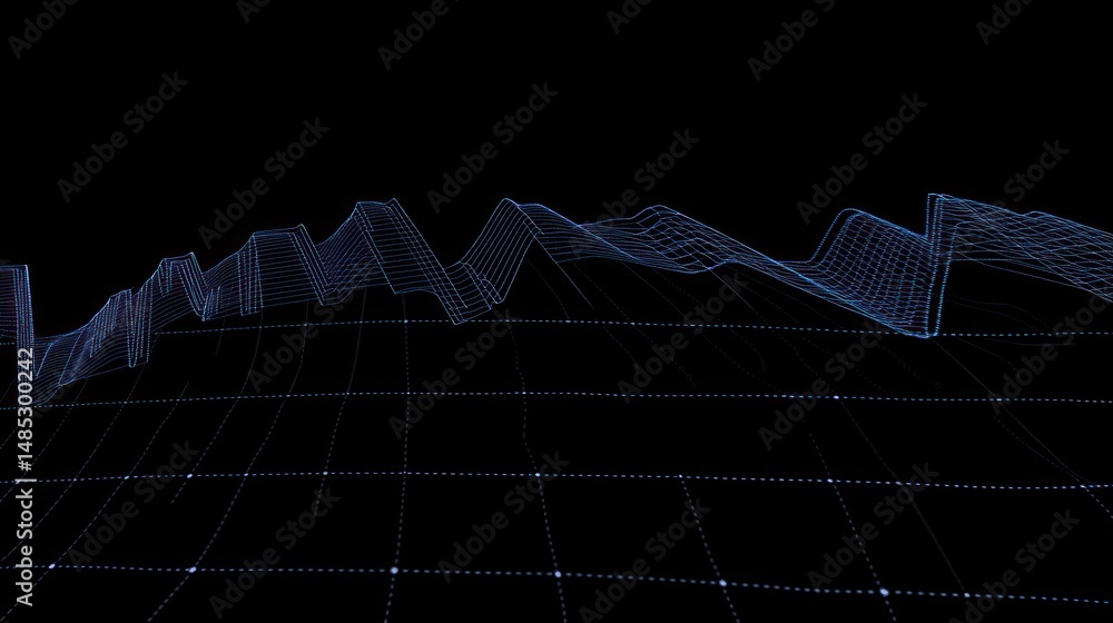 Aufkleber abstract digital grid wave, data matrix visualization on black backgro