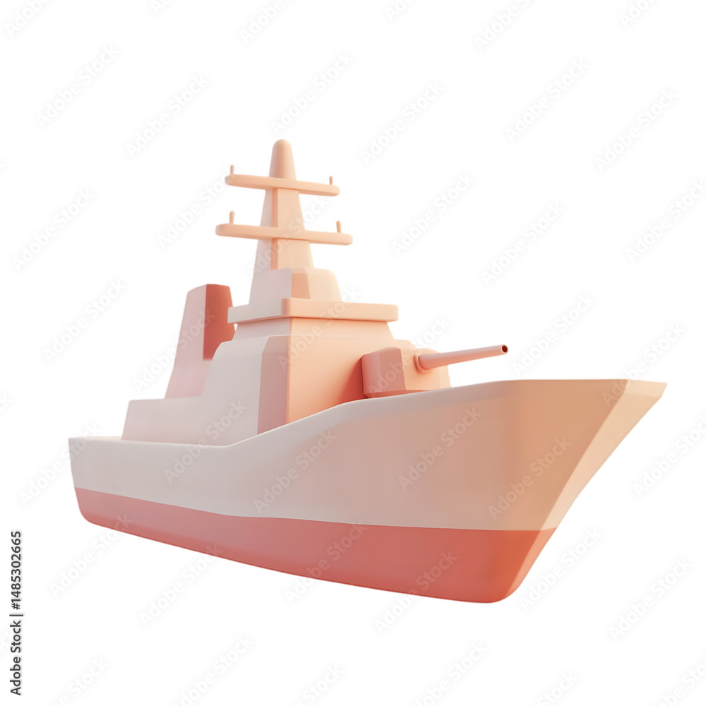 Aufkleber digitally rendered, three-dimensional model of a pale peach-colored naval ship, highlighting its str