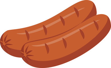 Grilled sausages. Meat food symbol, fast food.  Vector flat  illustration