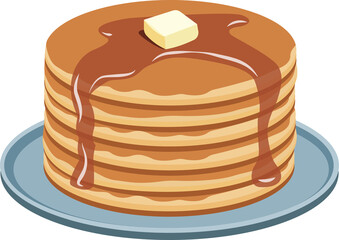 Homemade pancakes with butter and maple syrup. Traditional american breakfast. Vector Illustration
